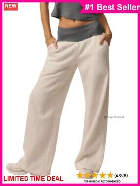 Women's High Waist Wide Leg Sweatpants Color Block Active Yoga Pants